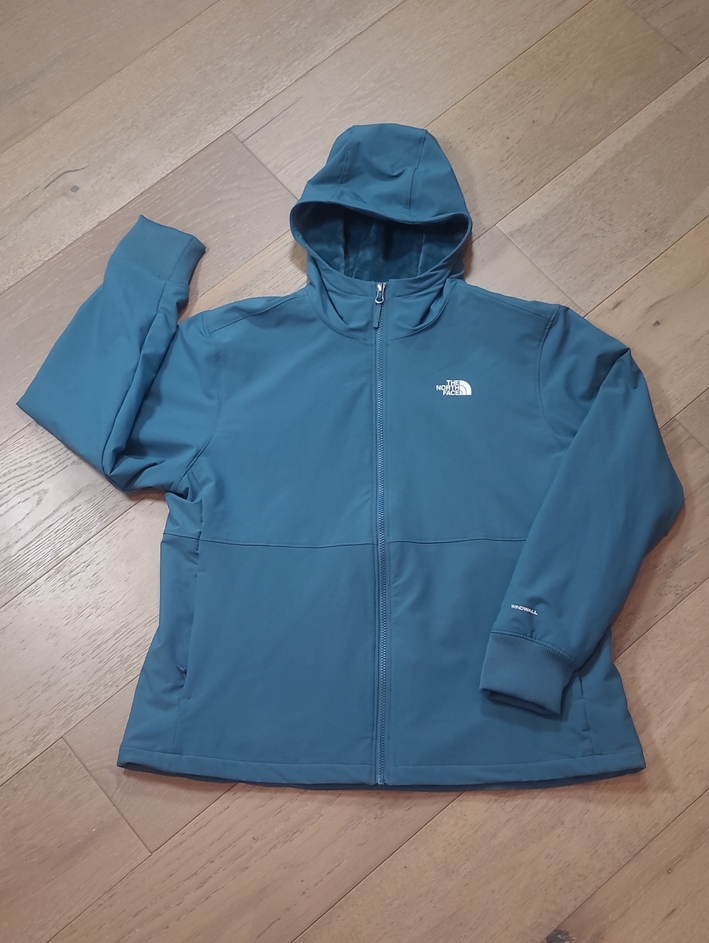 EUC The North Face Windwall Jacket Women's sz XXL Teal Full Zip Hooded Jacket